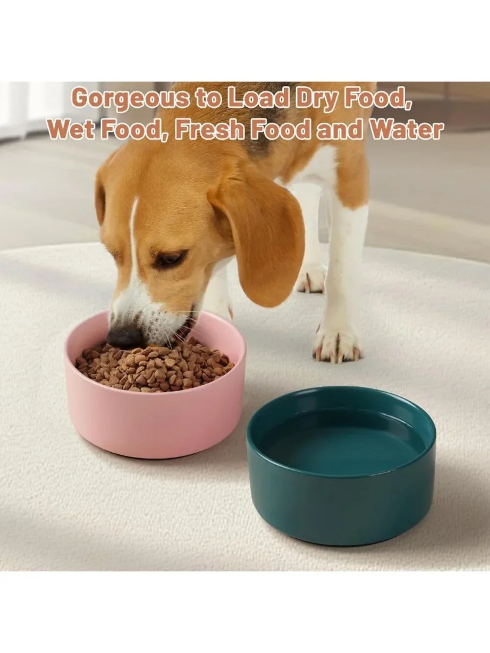 Non-Slip Ceramic Dog Bowl with Silicone Base - Heavy Pet Food & Water Dish, 6